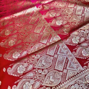 Red Mashru Silk Banarasi Handloom Saree – All over Jaal work